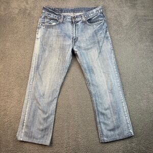Flypaper Jeans Mens W34 L30 Boot Cut Denim Distressed Light Wash Cotton